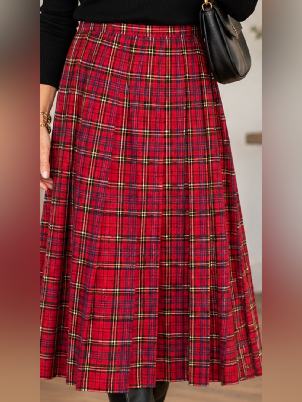 Pendelton Vintage Red Plaid Pleated Midi Skirt - Classic Tartan Style in size 16